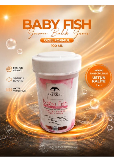 White Balance Baby Fish Granül Yem - Yavru Balık Yemi - Özel Formül - 100 Ml - Yavru Balıklar İçin Güvenli Kullanım