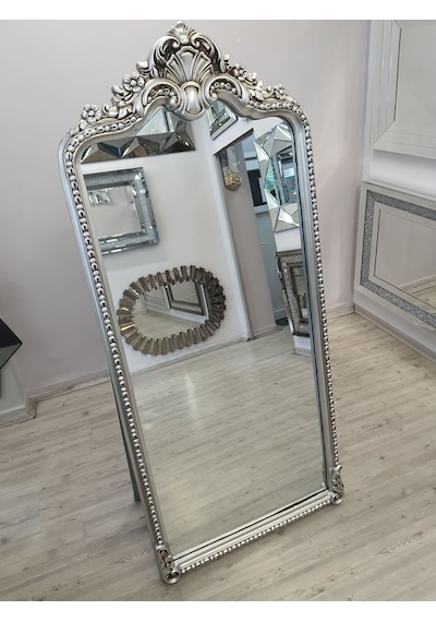 Ayna Denizi Princess Silver Model Gümüş Renk Dekoratif Ayaklı Boy Aynası Gümüş