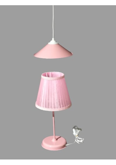 Pembe Kız Çocuk Odası Avize Abajur Takımı