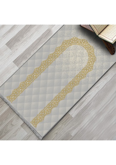 Evaşk Namazlık Dokuma Halı Kaymaz Muslumana Seccade 66x113 GRİ EVAŞK603A80