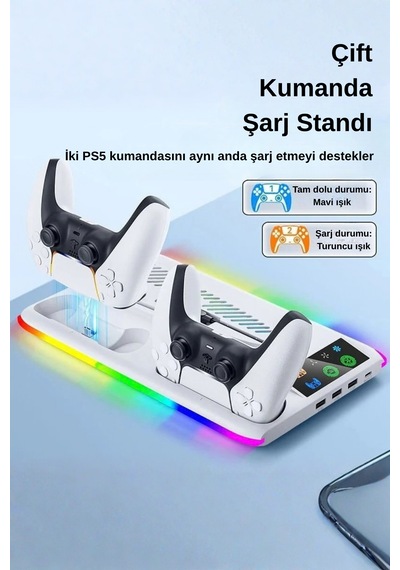 Dossimo Ps5 Soğutucu Stand + Joystick Şarj İstasyonu Soğutucu Ve Şarj Standı