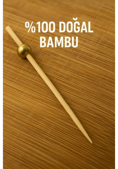 50 Li Altın Top Başlıklı 12 Cm Bambu Kürdan Seti Kokteyl, Tatlı Ve Davet Sunumları İçin Şık Seçim