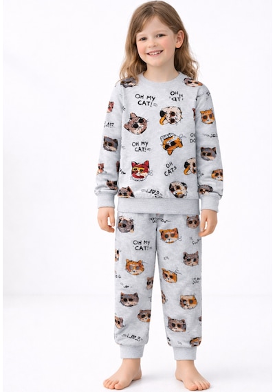 Beka Kids Çocuk Desenli Uzun Kollu Pijama Takımı Unisex Alt Üst Set Çok Renkli