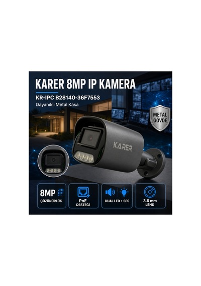 8mp Ip Güvenlik Kamerası Poe, Dual Led, Dahili Ses, Metal Kasa