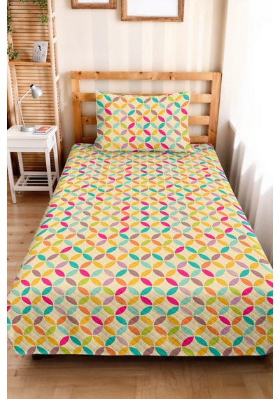 Renkli Geometrik Genç Odası Tek Kişilik Pike Takımı - Turkuaz Sarı 160x220 Cm Kapitone Yatak Örtüsü Buharlı Halı Aralığı