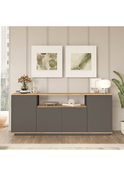 Robin Home Loft Konsol 4 Kapaklı Raflı 180cm Çam-antrasit