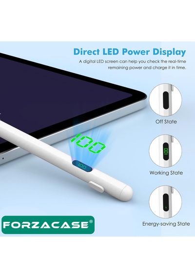 Forzacase  iOs Android Tablet Ve Telefonlar İle Uyumlu Led Göstergeli Dokunmatik Kalem Beyaz Fc1161 Beyaz