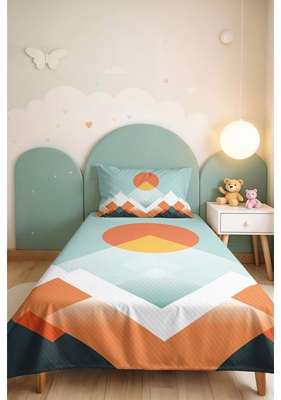 Geometrik Dağ Mint Genç Odası Tek Kişilik Pike Takımı-modern Turuncu 160x220cm Kapitone Yatak Örtüsü Kabuğu Kakao Serinliği