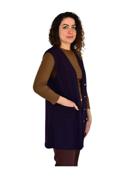 Kadın Anne Mevsimlik Düğmeli Cepli Yelek Bgl-st04314 Mürdüm