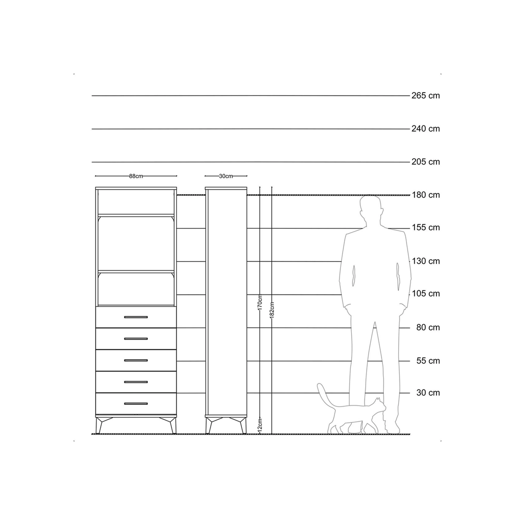 Arges Dolap 3 Raflı 5 Çekmeceli 88x30x182 Antrasit-aytaşı Antrasit