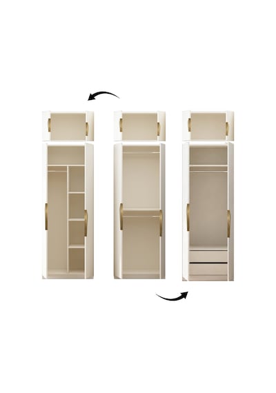 Gama 12 Kapaklı Askılı + Çekmeceli+ Askılı Raflı + Ek Modüllü Tasarım Kulplu 253 Cm Gardırop Elbise Dolabı Beyaz