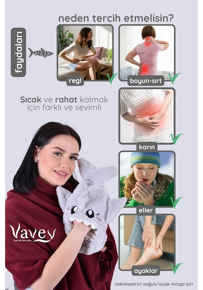 Shark Desenli Yumuşak ve Isı Terapisi Sıcak Su Torbası