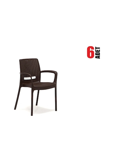 6 Adet Rattan Kollu Kahve Sandalye Balkon Bahçe Teras Kahve
