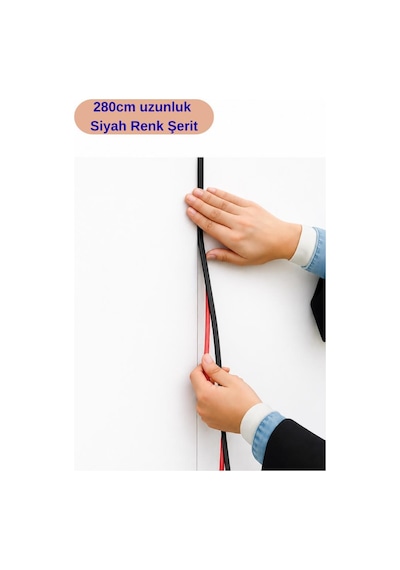 Siyah Kendinden Yapışkanlı 1 Adet 0.8mm X 280cm Duvar, Mobilya Kenar Dekoratif Koruma Şerit Çıta