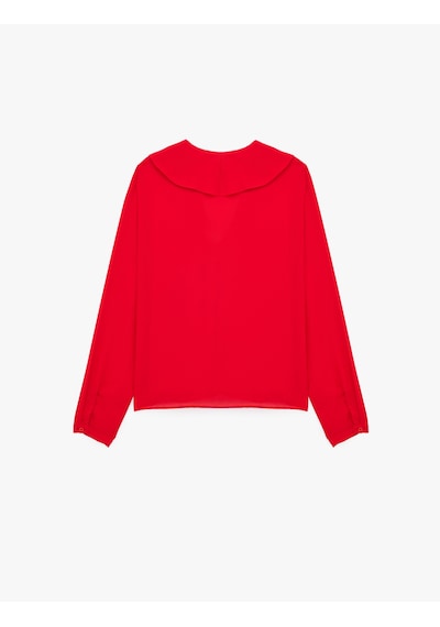 Koton Regular Fit V Yaka Uzun Kollu Volanlı Gömlek Kırmızı 7wak60071uw