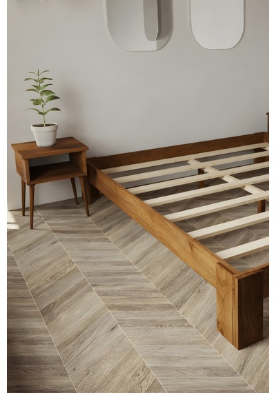 Soft Masif Ahşap Karyola Ve 2 Adet Komodin Ceviz 90x190