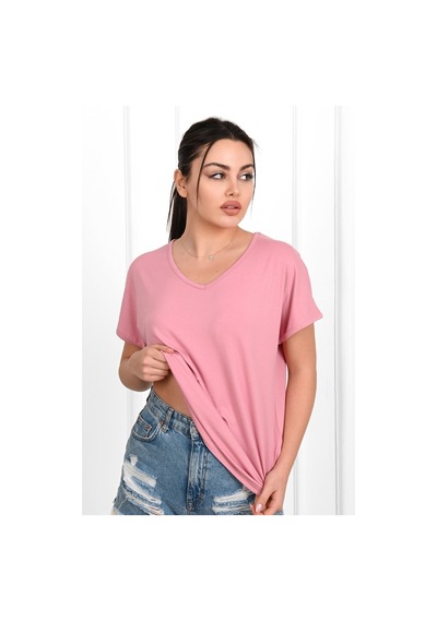 Kadın V Yaka Kısa Kollu T-shirt 1478-23 001