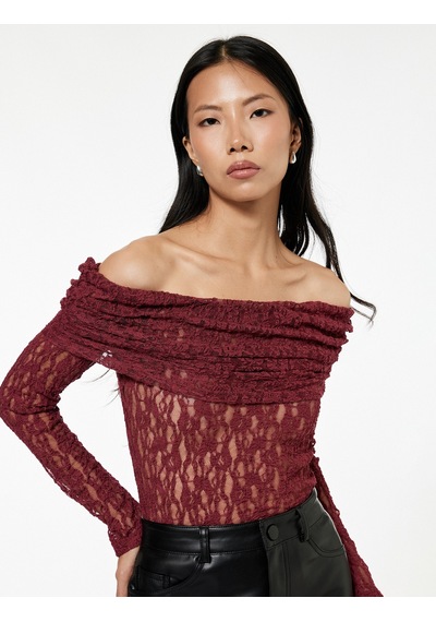 Koton Koton X Sibil Çetinkaya - Uzun Kollu Yarı Transparan Açık Omuz Dantelli Bluz Bordo 6wak80072pk Bordo Koton Koton X Sibil Çetinkaya - Uzun Kollu Yarı Transparan Açık Omuz Dantelli Bluz Bordo 6wak80072pk Bordo