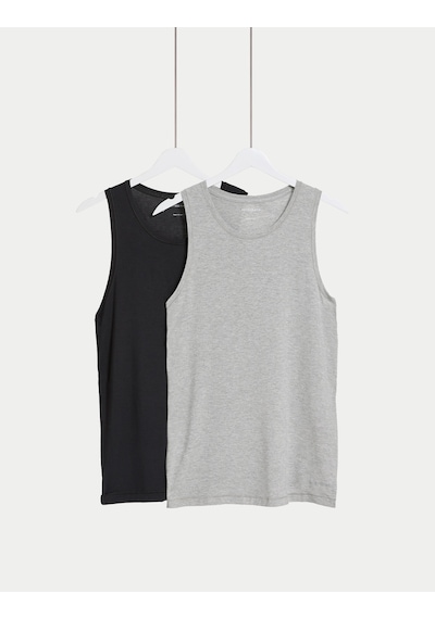 Marks & Spencer 2'li Modal Karışımlı Esnek Kolsuz Atlet T14001606a Siyah Mix