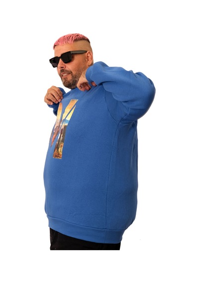 Mode Xl Büyük Beden Erkek Sweat Bisiklet M U25807 Saks Mavi