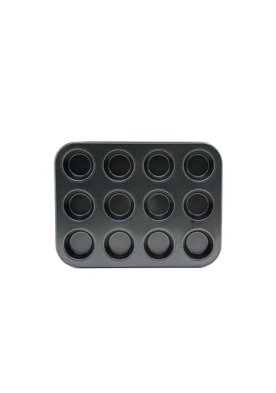 12 Gözlü Metal - Siyah Düz Muffin - Kek Kalıp 4915 12v