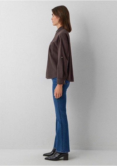 Mavi Düğme Detaylı Kahverengi Gömlek Loose Fit / Bol Rahat Kesim 1211383-70240
