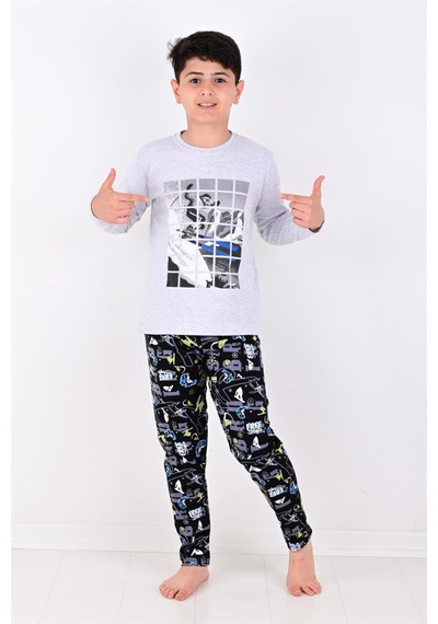 Vitmo Erkek Çocuk Winter Games Uzun Kollu Pijama Takımı Gri