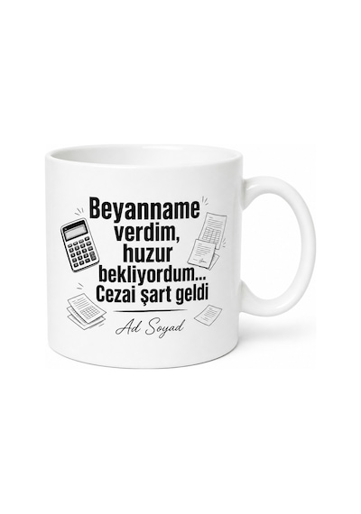 Gelir Vergisi Temalı Komik Muhasebeci Kupa Bardak Özel Tasarım Hediye Beyaz / Çok Renkli