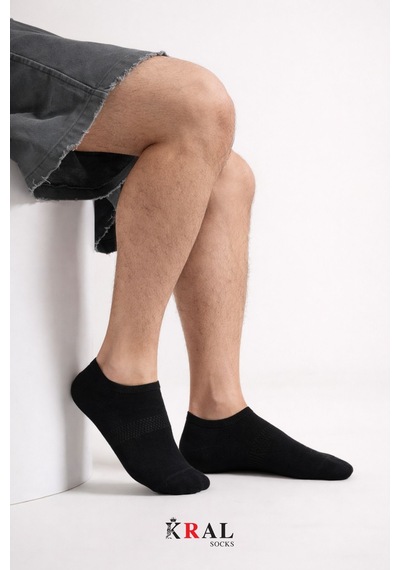Kral Socks Erkek Snikers 6 Çift Bambu Dikişsiz Hassas Dokuma Terletmez Bambu Çorap Siyah