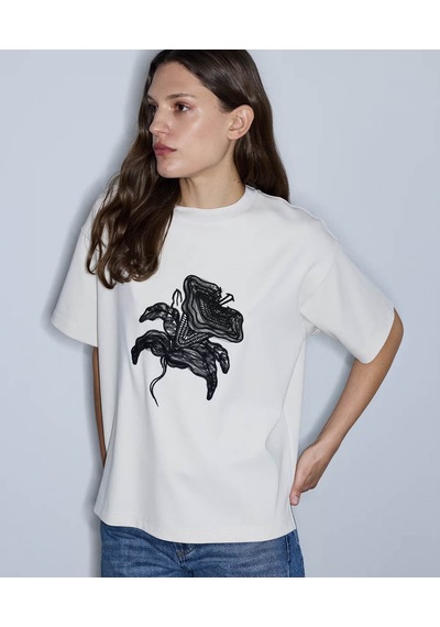 İpekyol Tül Ve Nakış Aplikeli Ekru Kadın T-shirt Iw6260070170
