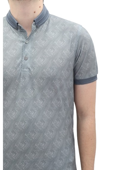 Santa Dmctekstil Erkek Kavis-115 Desenli Spor Kesim Dar Kalıp Cepsiz Polo Yaka T-shirt Füme