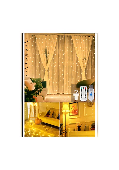 Kumandalı 8 Ayrı Moda Sahip 3mx3m 300 Cm X 300 Cm Dekoratif Perde Led Peri Led Usb Gün Işığı Gün Işığı