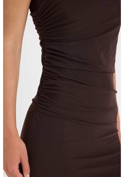 DeFacto Bodycon Vücudu Saran Yarım Balıkçı Yaka Basic Düz Tül Kolsuz Maxi Abiye Elbise C3519AX24AUBN539