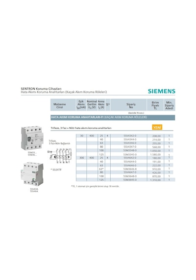 Siemens Trifaze Kaçak Akım Rölesi 4X25 Amper 300Ma