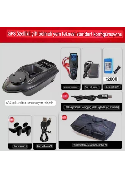 Sazan Yemleme (TEKNE VE BOTU)gps Model 500 Metre Oto Pilot Eve Dünüş Hızlı Ve Süper Siyah