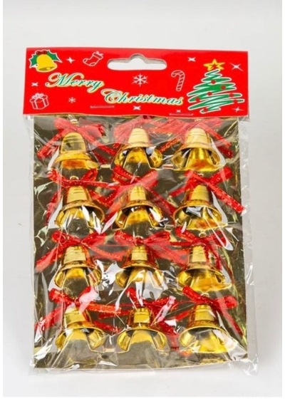 12 Adet Mini Çan 12süs Yılbaşı Çam Ağacı Süsü 4 Cm Altın Sarısı Kurdeleli Zil Gold Yılbaşı Çam Ağacı Süsü
