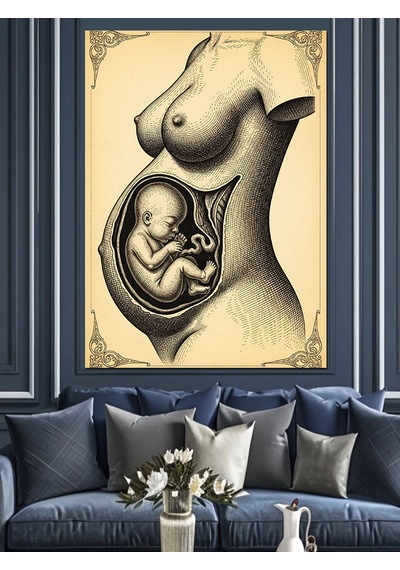 Ahşap Tablo Anne Karnı Fetal Gelişim Şehir Tabloları