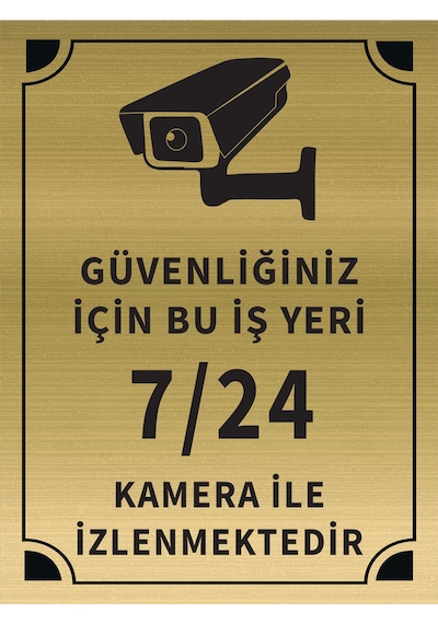 Mayeka Güvenliğiniz İçin Bu İşyeri 7 24 Kamera İle İzlenmektedir Levha Altın Metal Yönlendirme