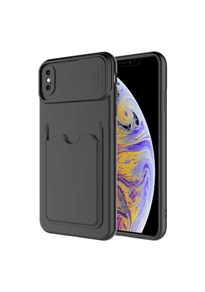 Apple Uyumlu iPhone XS Max 6.5 Kılıf Kartlıklı Lens Kapatmalı Kapak