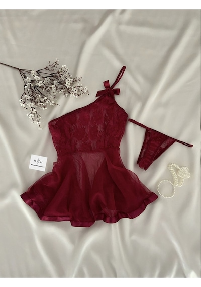 Mh Moony Homewears Fire Seksi Ekstra Mini Gecelik Iç Giyim Seti Bordo
