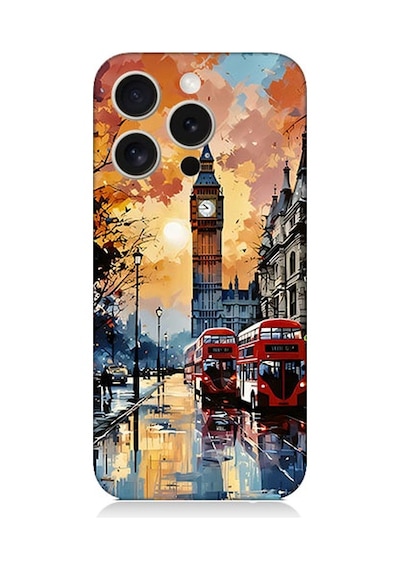 Apple Uyumlu iPhone 15 Pro Max Londra Sokakları Desenli Silikon Kılıf Silikon