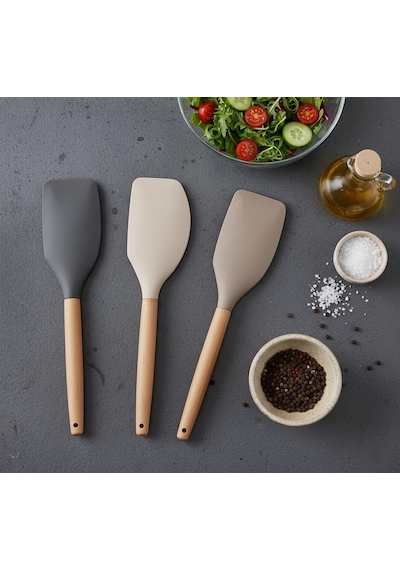 Bambu Saplı Silikon Dar Sıyırma Spatulası, Bambu Uzun Silikon Dar Spatula 27cm 3 Renk Seçenekli Siyah Çok Renkli