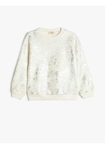 Koton Sweatshirt Parlak Baskılı Bisiklet Yaka Uzun Kollu Ekru 5wkg10063ak Ekru