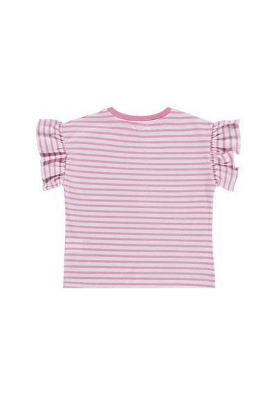 Civil Girls Çizgili Volan Kol 10-13 Yaş Tişört - Pembe Gul Kurusu