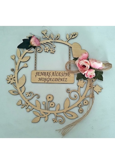 Ahşap Çiçek Desenli Gül Süslemeli Kapı Süsü