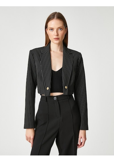 Koton Crop Blazer Ceket Düğme Detaylı Lacivert