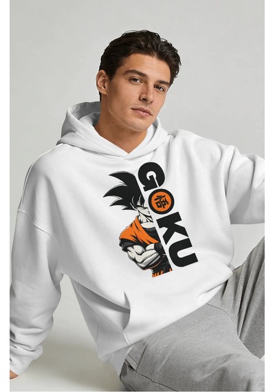 Sevbano Son Goku Dragon Ball Anime Sırt Baskılı Unisex Oversize Premium H beyaz