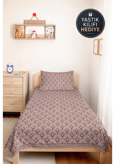 Geometrik Kiremit Genç Odası Tek Kişilik Pike Takımı - Retro Bej 160x220 Cm Kapitone Yatak Örtüsü Melez Amber Sükuneti
