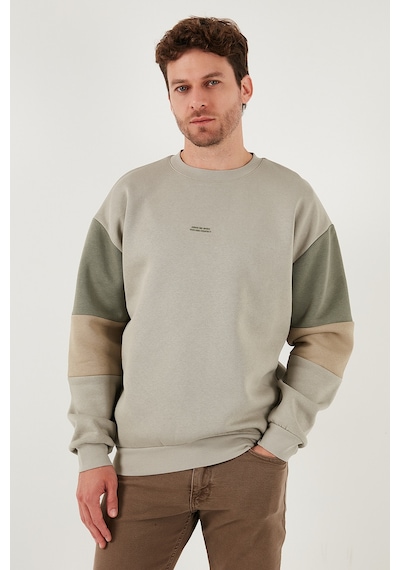Buratti Pamuklu Relaxed Fit Bisiklet Yaka Şardonlu Renk Bloklu Erkek Sweat 5905298T Taş
