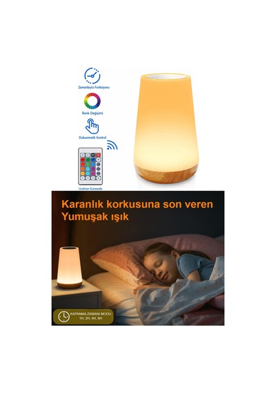Rgb Dokunmatik Led Masa Lambası Kumandalı, Usb Şarjlı, 1500 Mah, Renk Değiştiren Gece Lambası Çok Renkli
